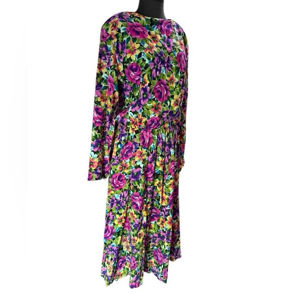 Vtg Colorful Floral Modest Bloomcore Maxi Dress L Feminine Boho Romantic Garden - Picture 1 of 5